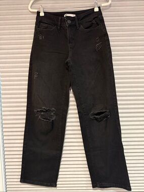 New SO Black Distressed Straight-Leg Jeans